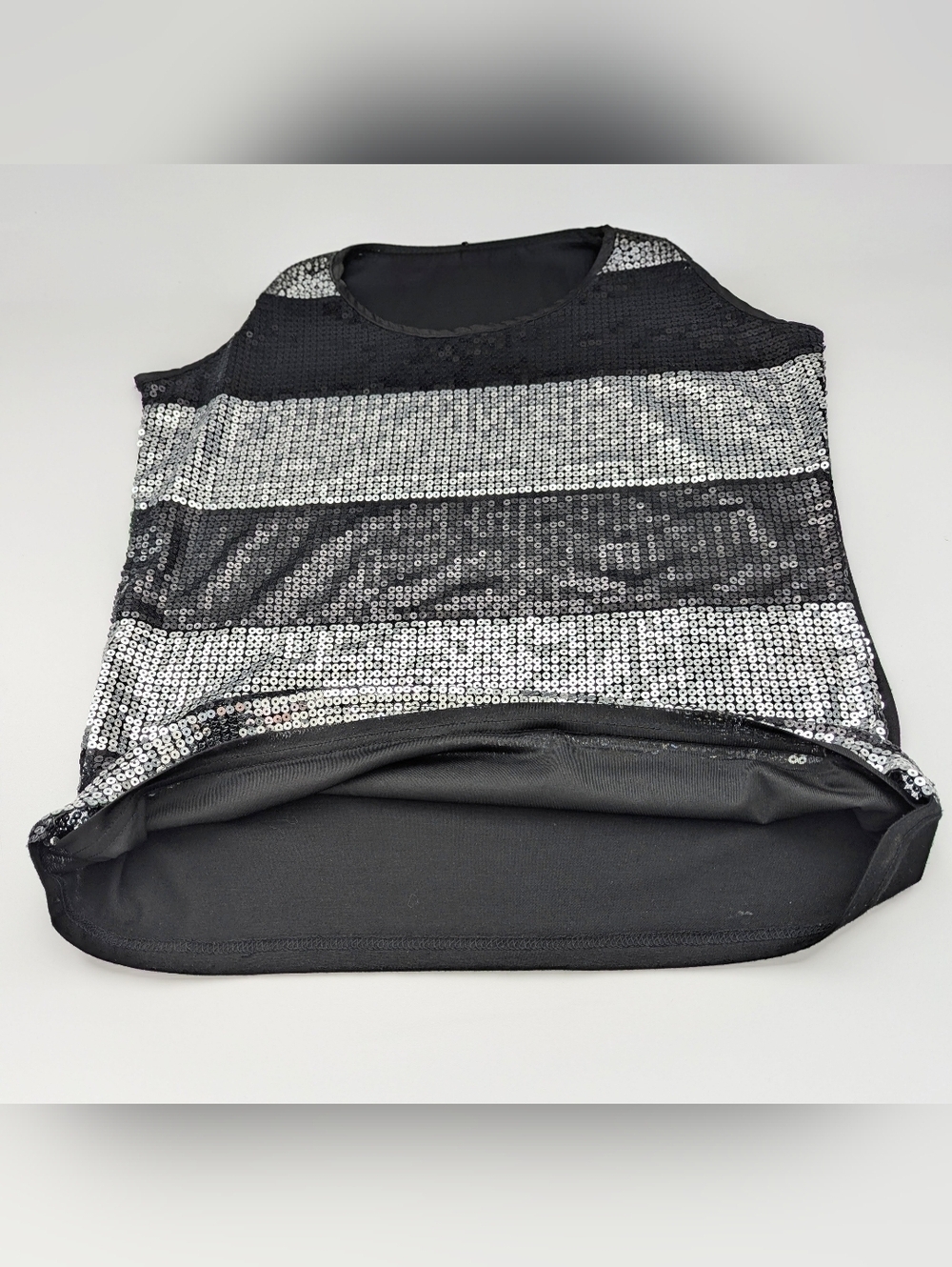 Debbie Shuchat Women's (Large) Black & Silver Striped Sequin Sleeveless Tank Top - Picture 5 of 15